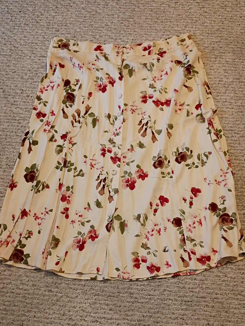 Floral Cream Circle Skirt with Red & Green Print